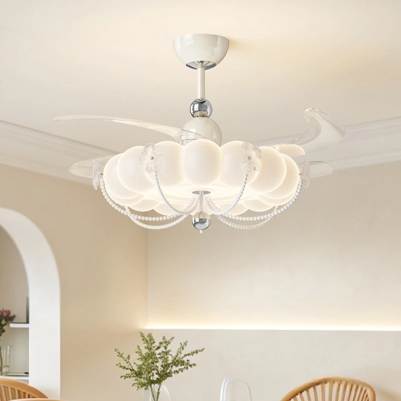 French Cream Style Invisible Ceiling Fan Lamps Eye Protection Romantic Restaurant Children Study Bedroom Designer LED Fan Lights