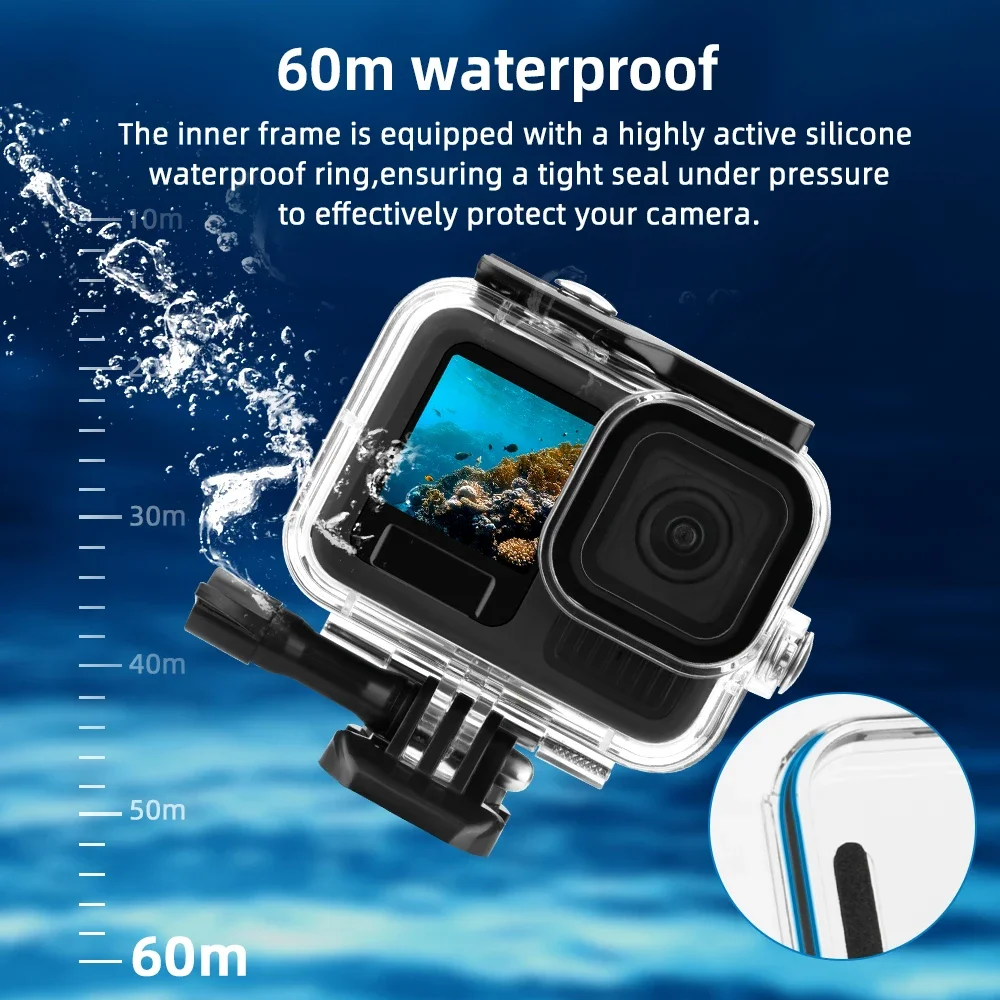 Flymile Waterproof Case For GoPro Hero 13 12 11 10 9 Underwater 60M Anti-compressive Diving Protective Shell For GoPro Accessory