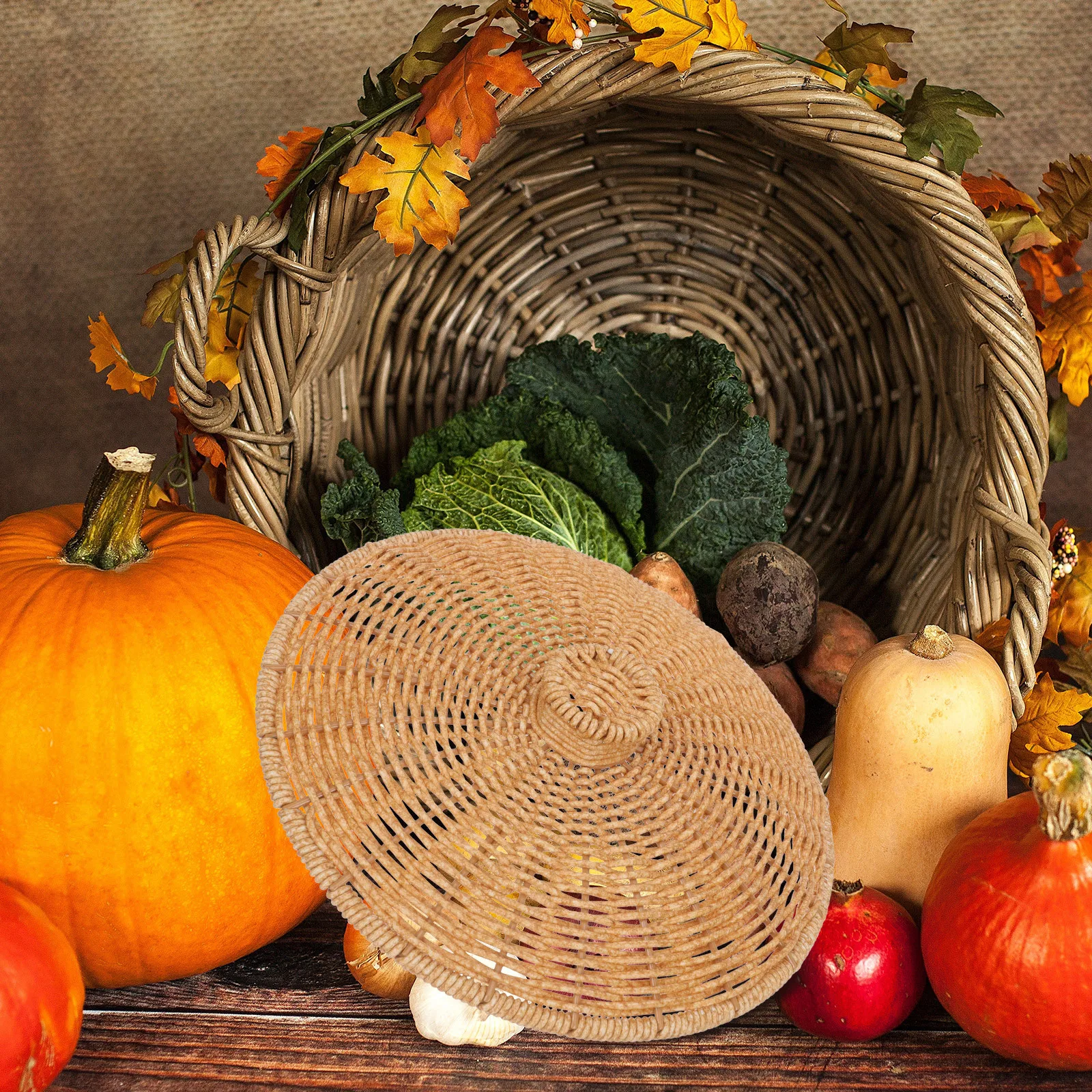 

Round Storage Basket Lid Imitation Rattan Trash Can Cover For Bedroom Bathroom Living Room Waste Bin Plastic Garbage