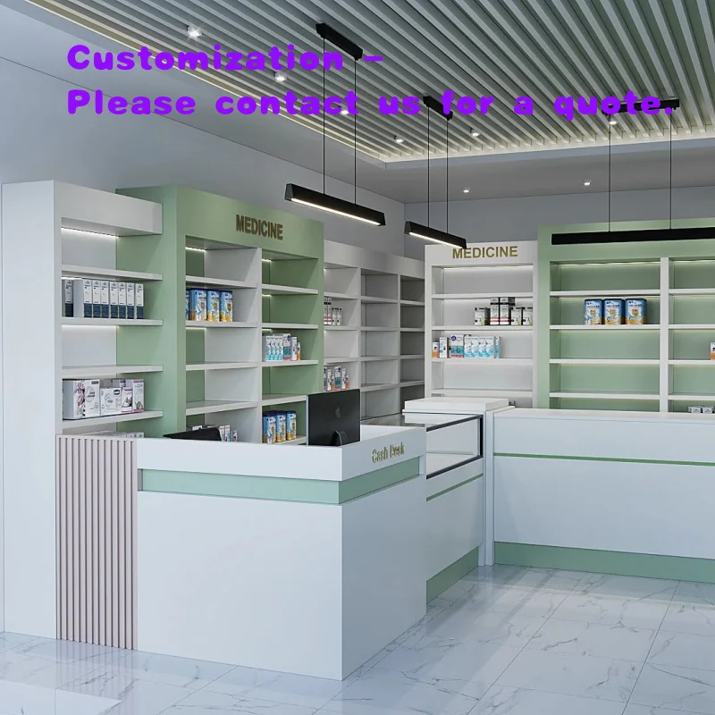 custom.Custom Modern Wooden Glass Shelf Pharmacy Shop Interior Design Medical Gondola Display Rack Pharmacy Shelving Stand