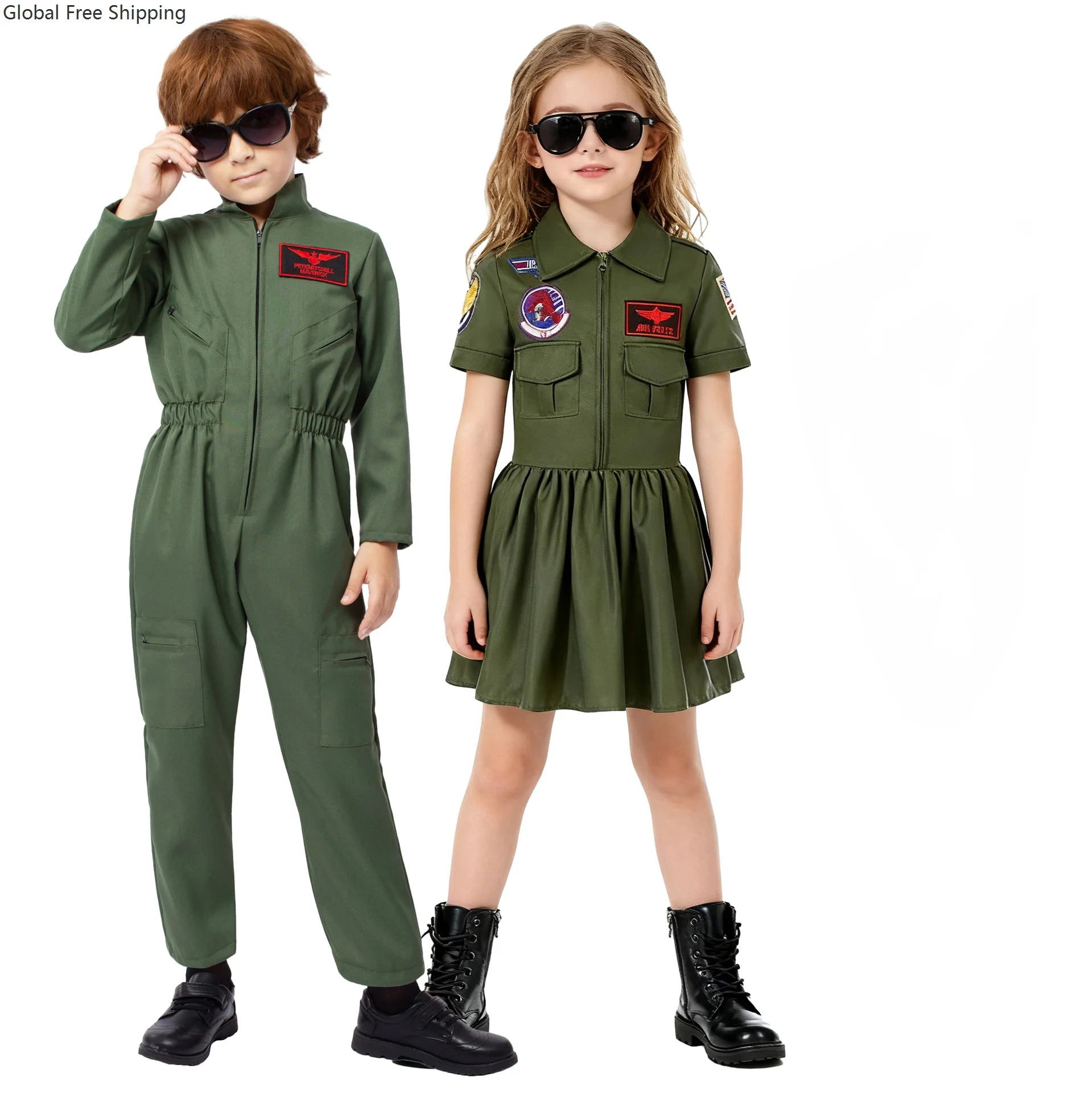 

New Children's Boys And Girls Professional Suits Pilot Cosplay Fighter Costume Kindergarten Halloween Party Performance Jumpsuit