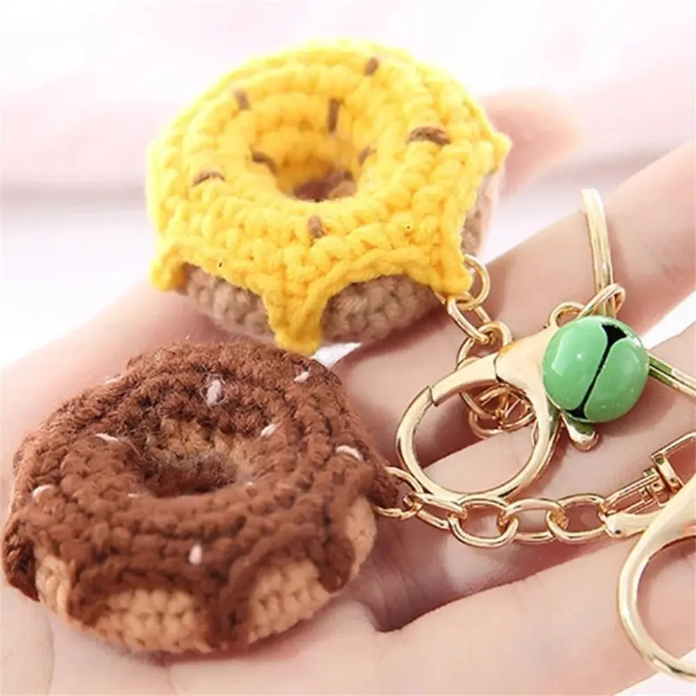 Crocheted Fruit Keychain Creative Watermelon Strawberry Knitting Car Keychain Orange Lemon Donut Knitted Keyring Bag Pendant