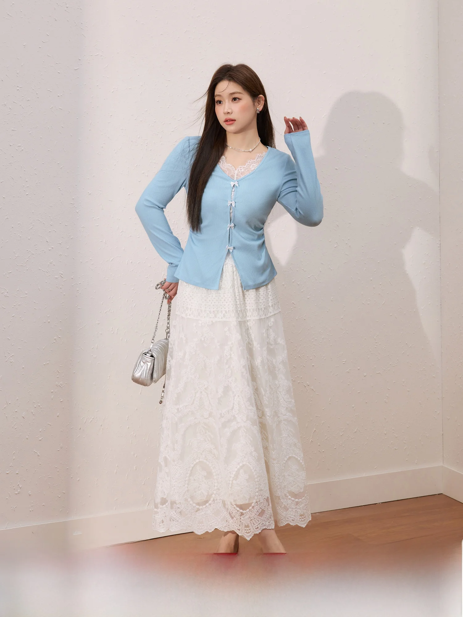 

Ele Knitted Lace Skirt And Slimming Knitted Top Ensemble Beautiful Spring Faion plus Size Women's Clothing Set