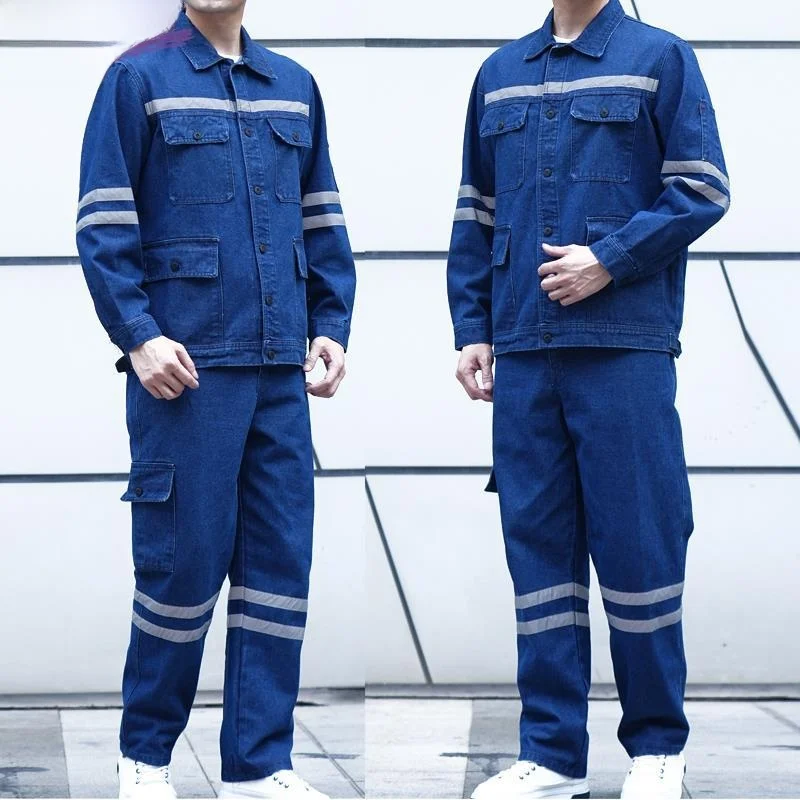 

Thickened Pure Cotton Workwear Set for Welder Resistant to Wear And High Temperature Denim Work Clothes for Men