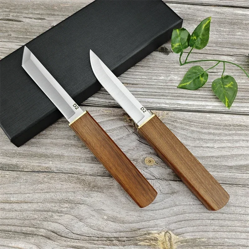 

2 шт., прямой нож D2, лезвие, ореховая ручка, портативный высококачественный многофункциональный инструмент, прочный, высокая твердость, ручные ножи для кемпинга