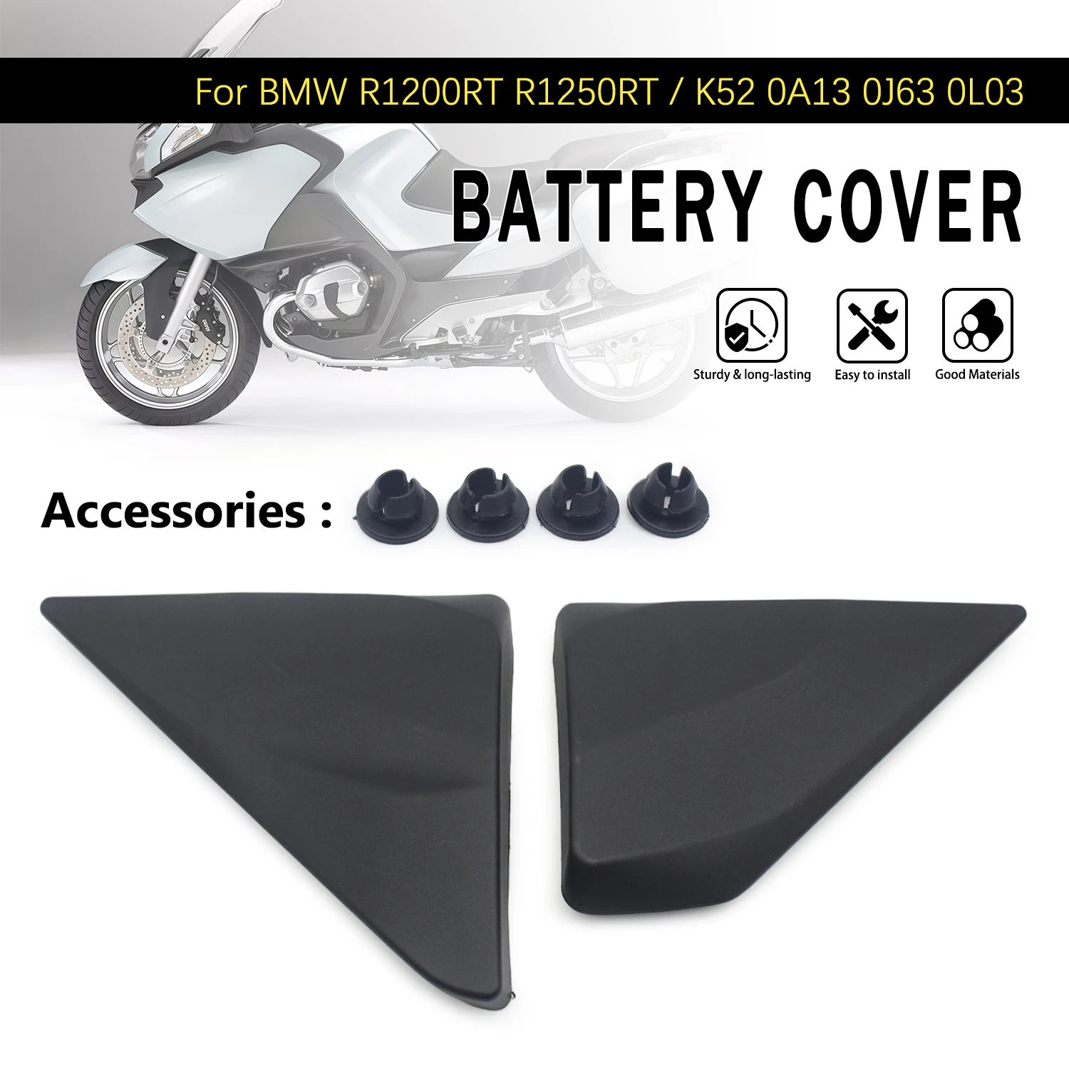 Motorcycle Battery Side Cover ABS Plastic For BMW K52 R1200RT R1250RT 0A13 0J63 0L03 Side Fairing Trim Cover Panel Replacement