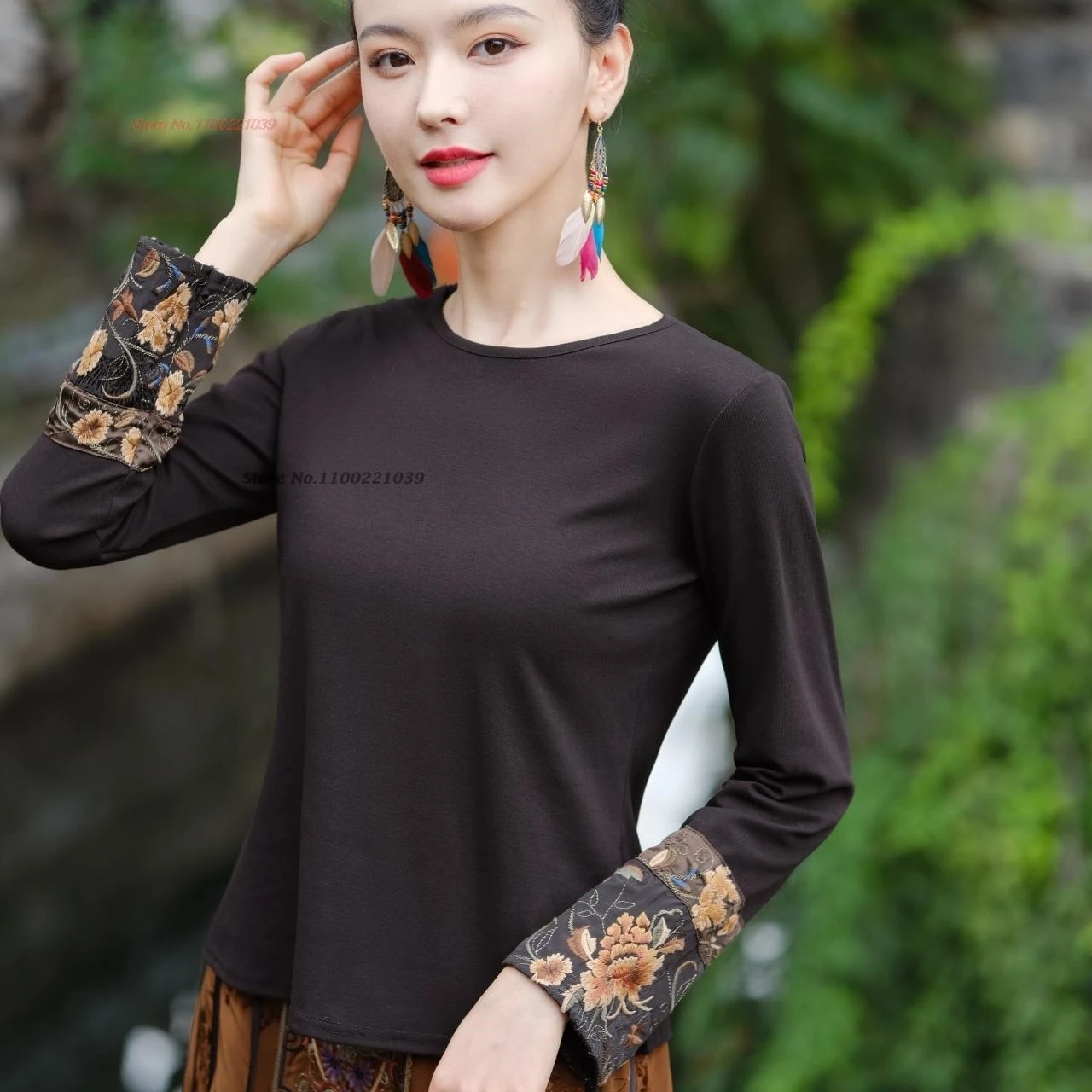 2025 chinese traditional t-shirt women national flower embroidery o-neck shirt retro vintage base shirt improved hanfu tops