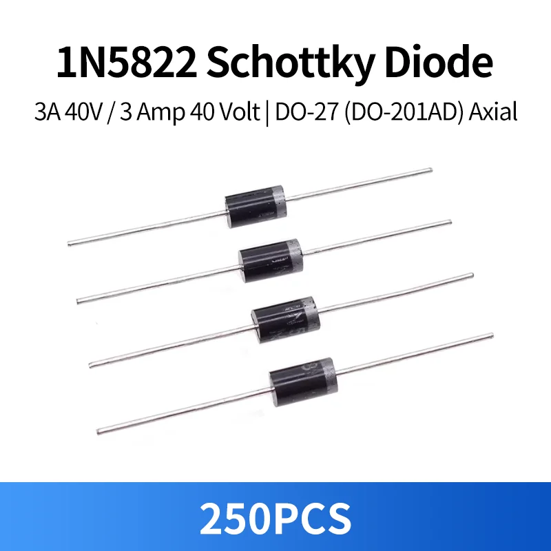 250PCS 1N5822 IN5822 Schottky Diode 3A 40V DO-27 Axial Low Forward Voltage Drop Rectifier Diodes 3 Amp 40 Volt