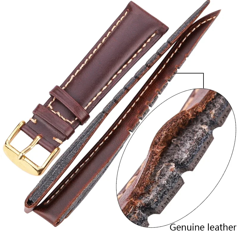 Handmade Genuine Leather Watch Band 18 19 20 21 22 24mm Black Dark Brown Vintage Strap Steel Pin Buckle