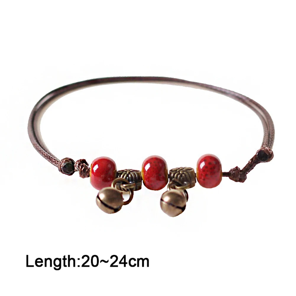 1pcs Ceramic Brown Rope Anklet Small Fresh Hand-Woven Beaded Anklets Literature And Art Ethnic Style Adjustable Anklet