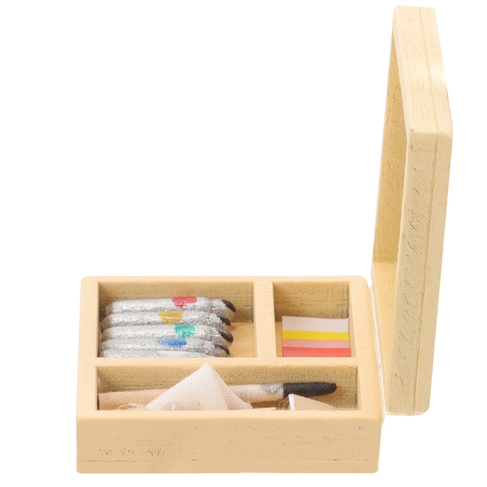 Dollhouse Paint Box Mini Accessories Wooden Toy Furnishings Kit Ornament Miniature Treasure Chest