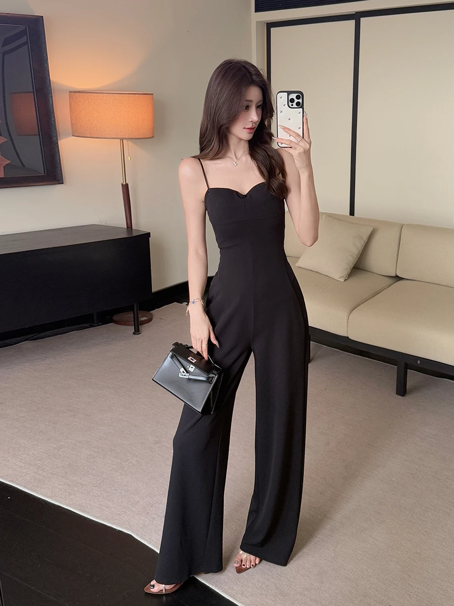 

Fashionable Comfortable High Waist Slimming Wide Leg Jumpsuit New Arrival Detachable Chest Pad Pants Women's Summer Outfit