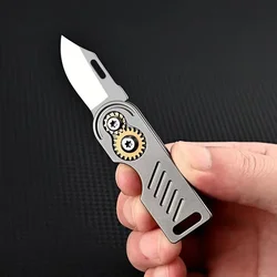 Titanium Alloy Gear Small Blade Edge High Hardness D2 Steel Mini Folding Knife Portable Keychain Outdoor Opening pocket