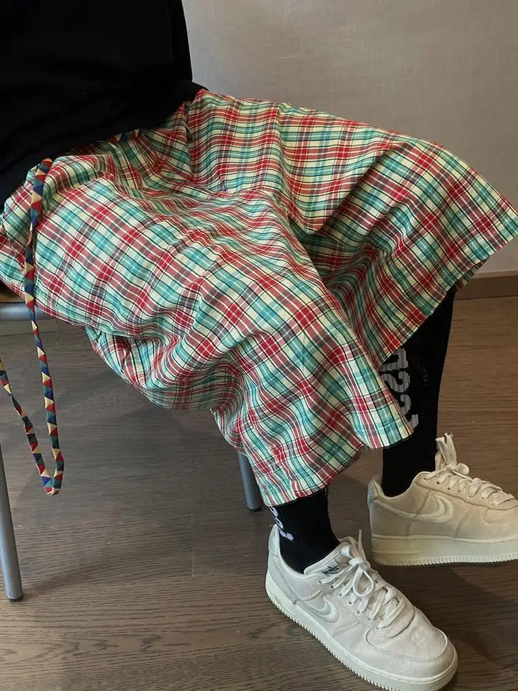 

150kg Plus Size Men's Vintage Thin Loose Pants 2024 New Summer Color Plaid Cropped Plaid Trousers Shorts Male Calf-length Pants