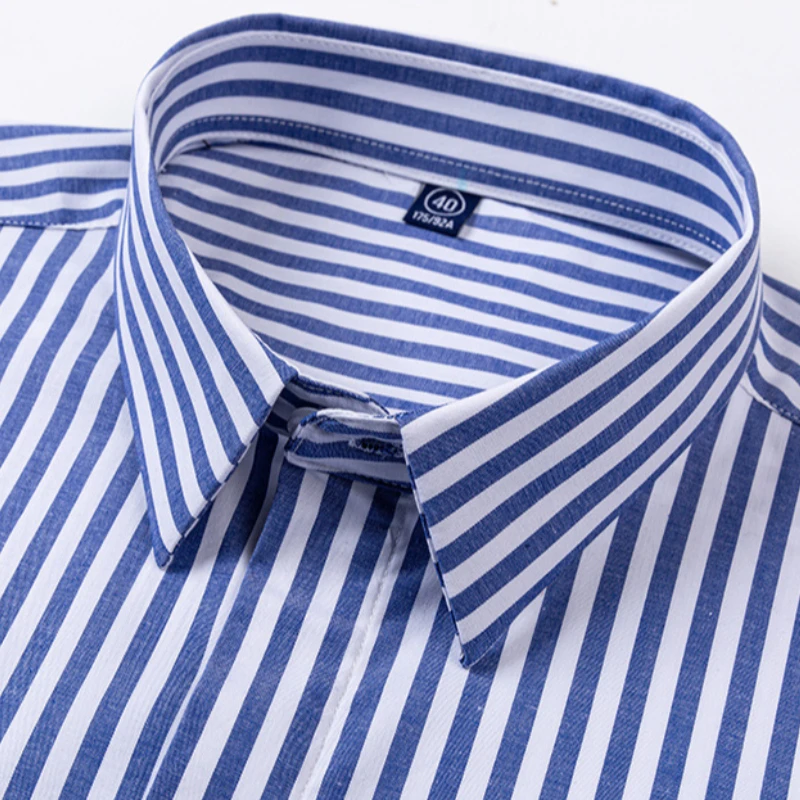 Classic Striped 95% Cotton +5% Spandex Shirts Men Long Sleeve 4XL Micro Elasticity Men Shirts Long Sleeve Slim Fit Anti-wrinkle