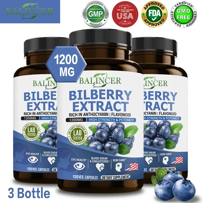 Balincer Bilberry Extract Supplement 1200mg - Supports eye and skin health - Normal triglyceride levels, non-GMO