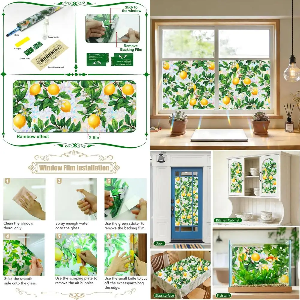 Decorative One-Way Privacy Film for Stained Glass Windows, Rainbow Tint, Static Cling, Ideal for Home or Rental Bathroom Doors