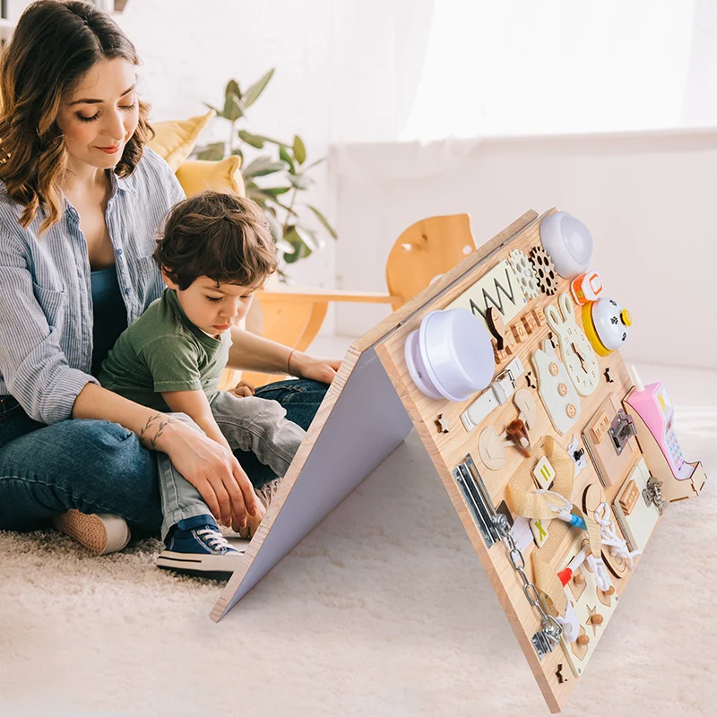 Planche d\'Activités Sensorielles Montessori en Bois, Jouet de Bricolage pour Bébé, Accessoires pour Enfants, Serrures