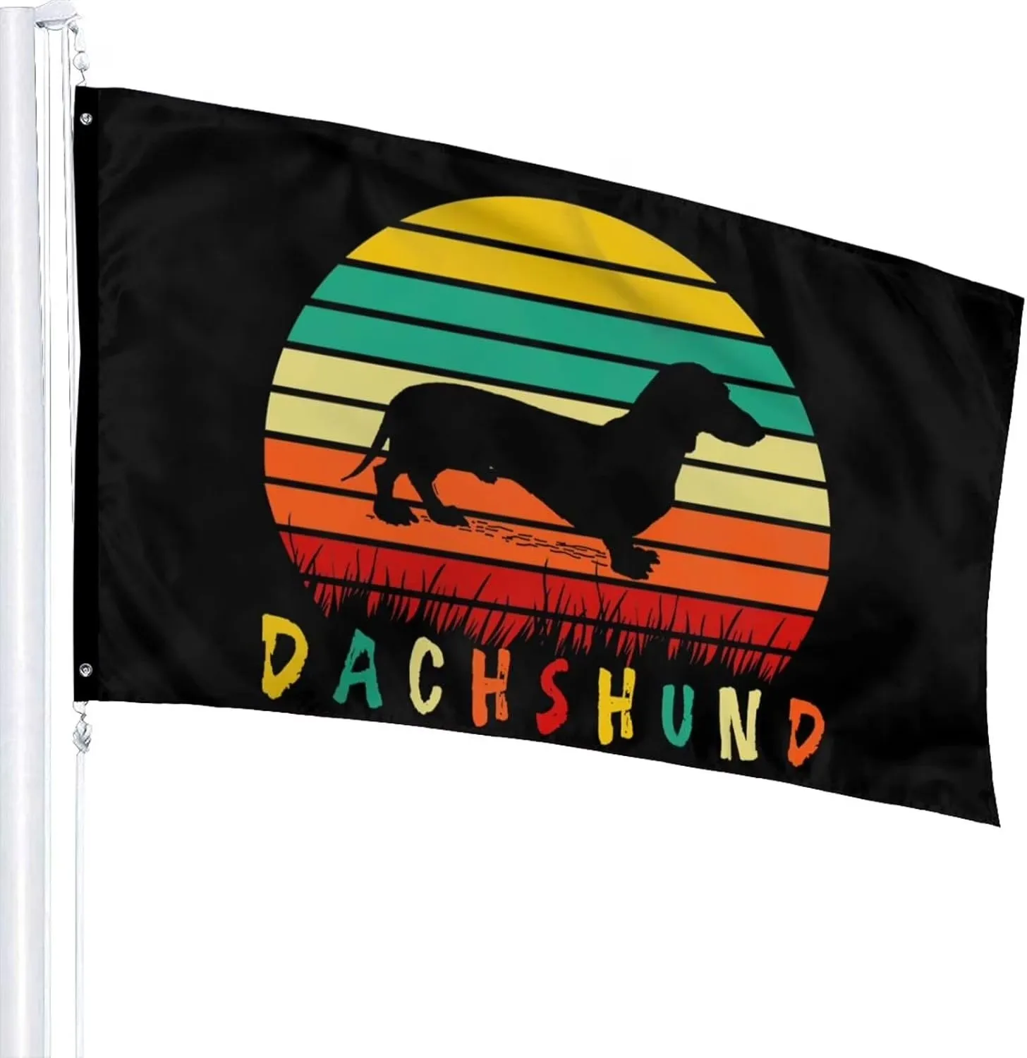Dachshund Sunset Graphic Flag 3x5 Ft  Stitched Anti Fading Outdoor Decoration