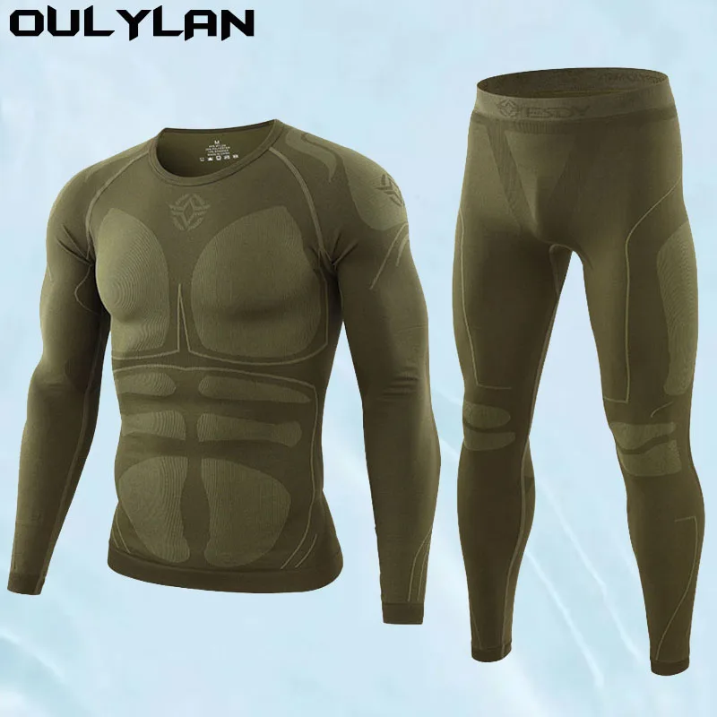 Oulylan Compression Suit Running Clothes Fitness Bodybuilding Training Tights Men\'s Sports Ski Thermal Underwear Set Suits Gym