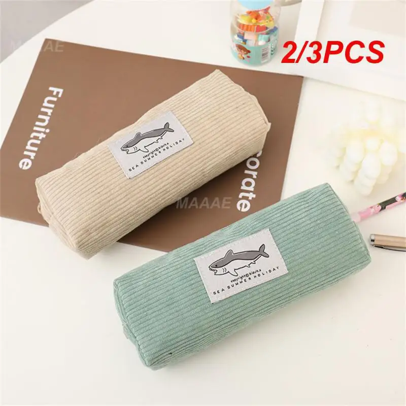 2/3PCS Shark Pencil Case Large Opening Design Super Capacity Corduroy About 35g Stationery School Pencil Pouch