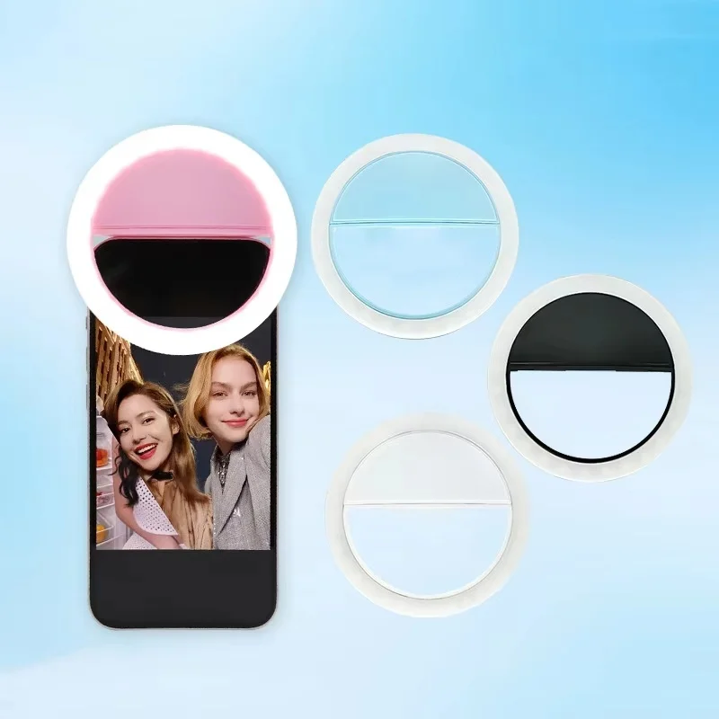 Aro de luz LED portátil recargable por USB para selfies, luz de relleno para selfies, lámpara de anillo para transmisiones en vivo con teléfonos móviles, para iPhone