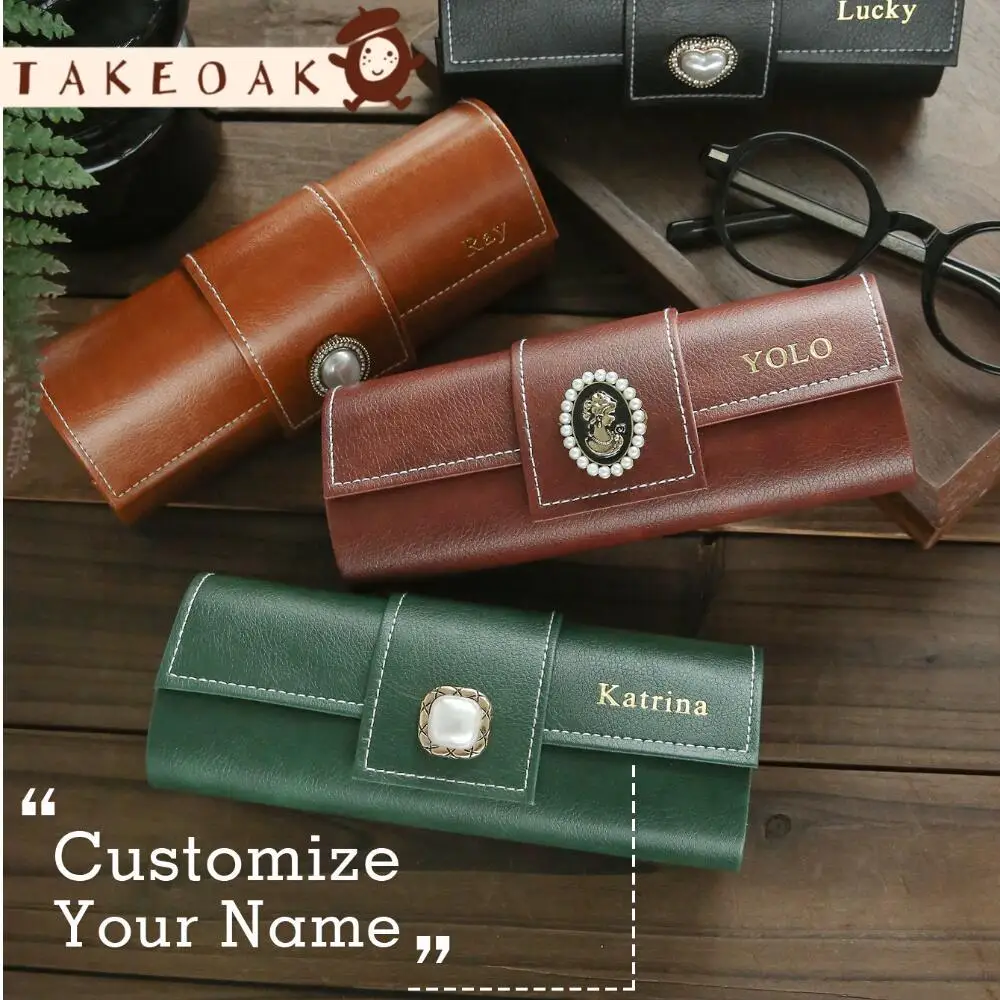 Custom Name Leather Eyeglass Case Personalized Engraved Retro Sunglasses Storage Box Multi Functional Organizer Accessories