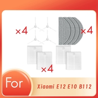 12 Pcs Replacement Parts For Xiaomi E12 E10 B112 Robotic Vacuum Cleaner 4 Mop Cloths 4 Side Brushes 4 Filter