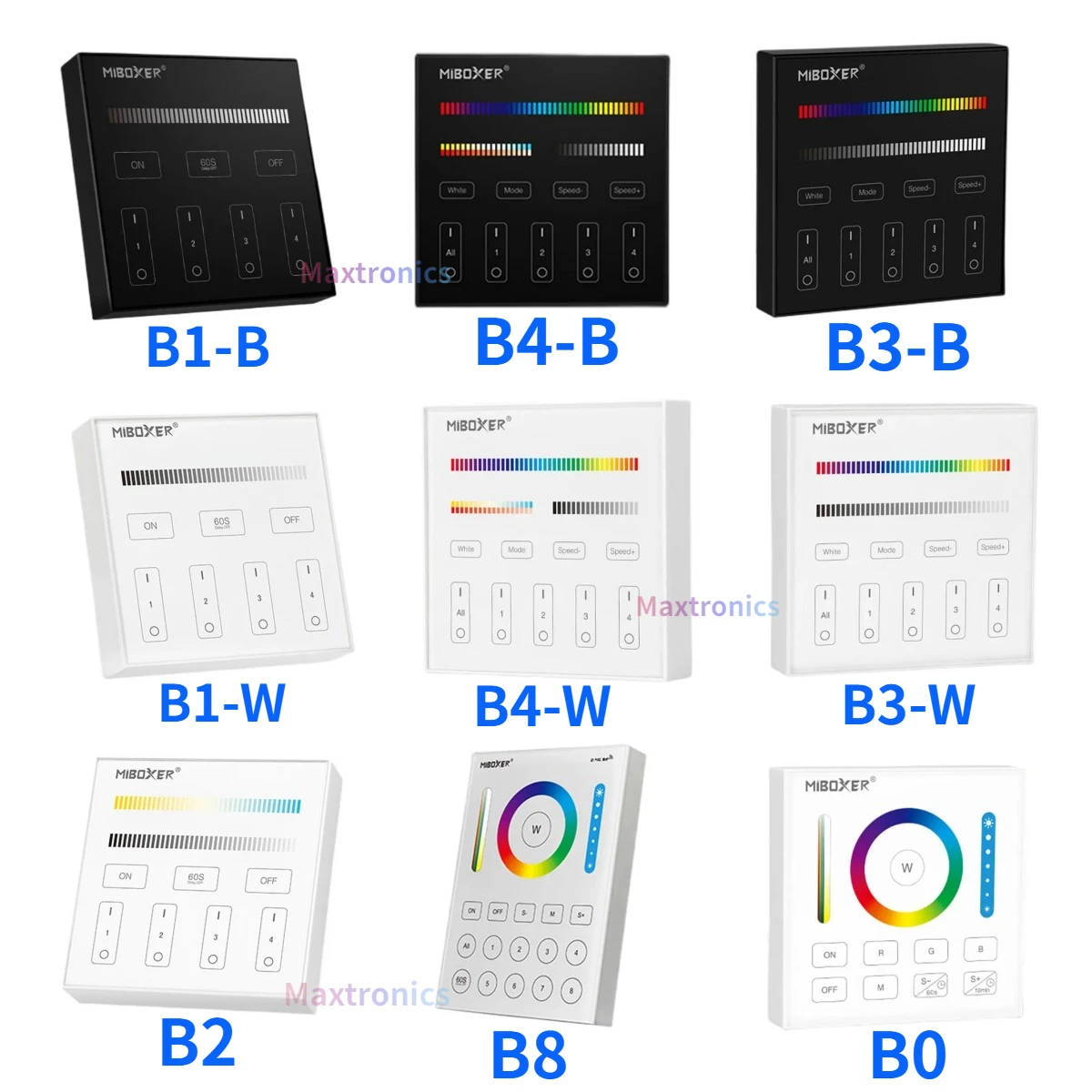 Miboxer 2.4GHZ LED Touch Panel Remote B0 B1 B2 B3 B4 B8 4-Zone/8-Zone Dimming Controller for Single Color/RGB+CCT/RGBW/ LED Lamp