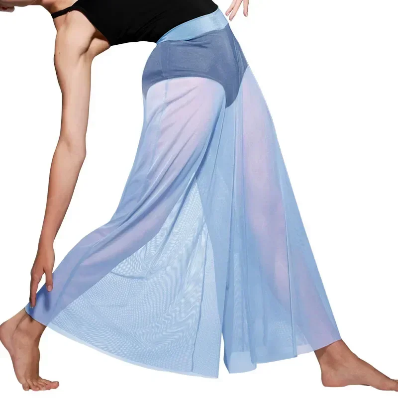 1 Piece Costume Mesh Pants Only Dance Bottom Wear Contemporary Wide Long Mesh Trousers exclude underwear