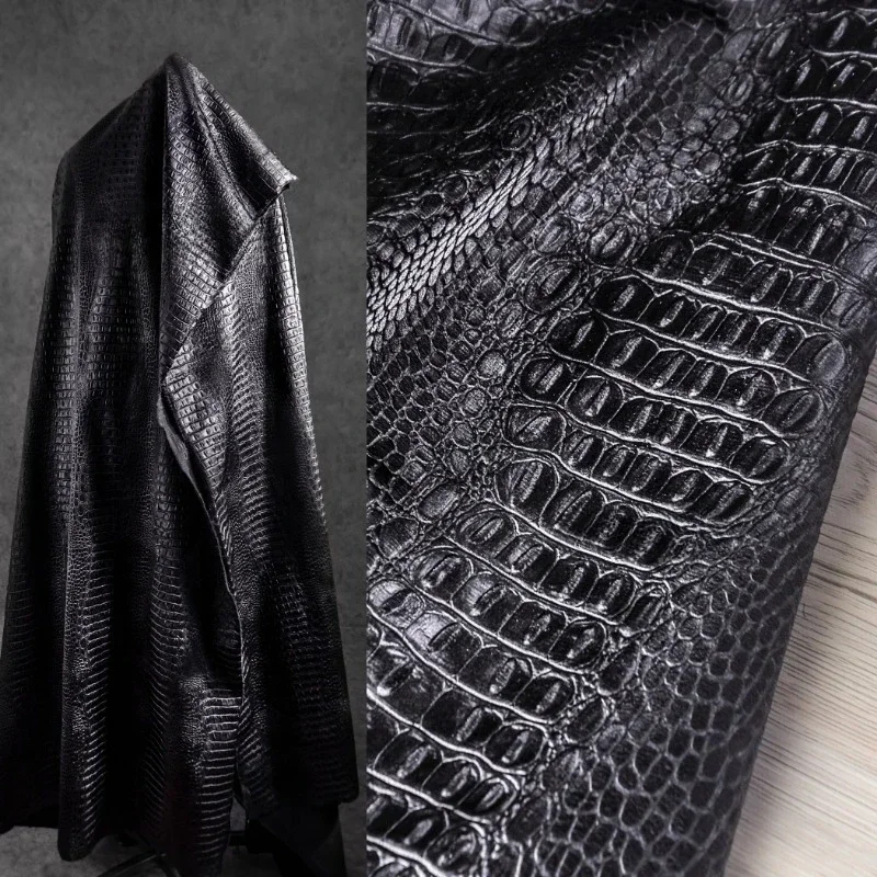 

50x145cm Black Crocodile Pattern Leather Fabric Three-dimensional Texture PU Cloth Creative Leather Coat Bag