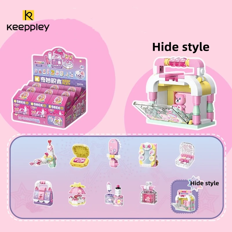 keeppley simulation cosmetics building blocks jewelry box eye shadow tray comb assembly model blush lipstick hand-made girl toy