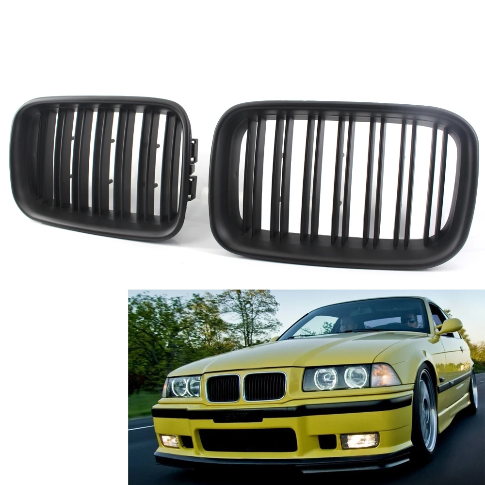 

Matte Black Dual Slat Kidney Car Front Grille for BMW E36 92-96 Grill 51138122237, 51138122238 325is 325i 318i 318is 320i M3