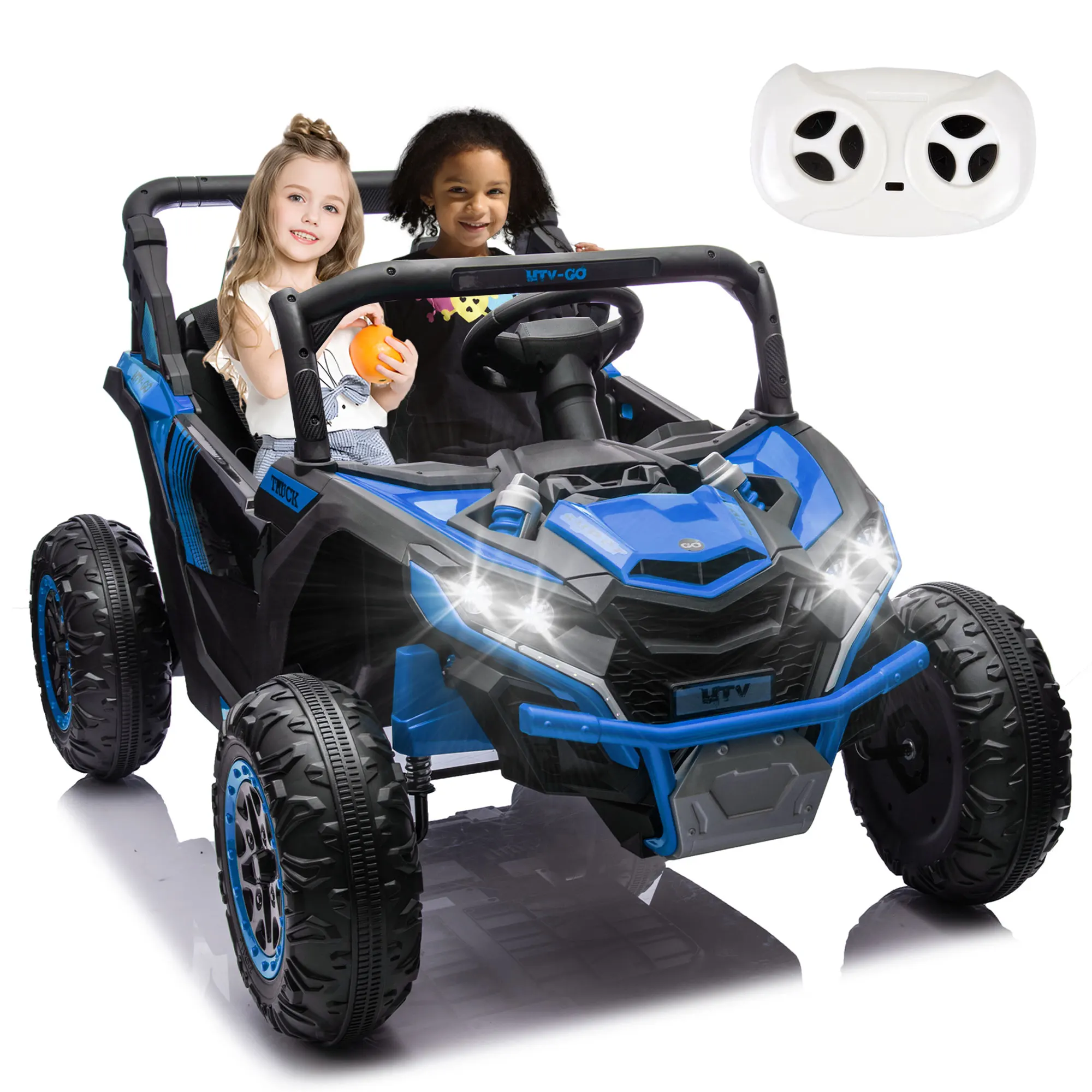 24V Kids Ride on UTV with Parent Remote Control Suspension LED Lights Bluetooth Music Storage for Ages 3+ Blue