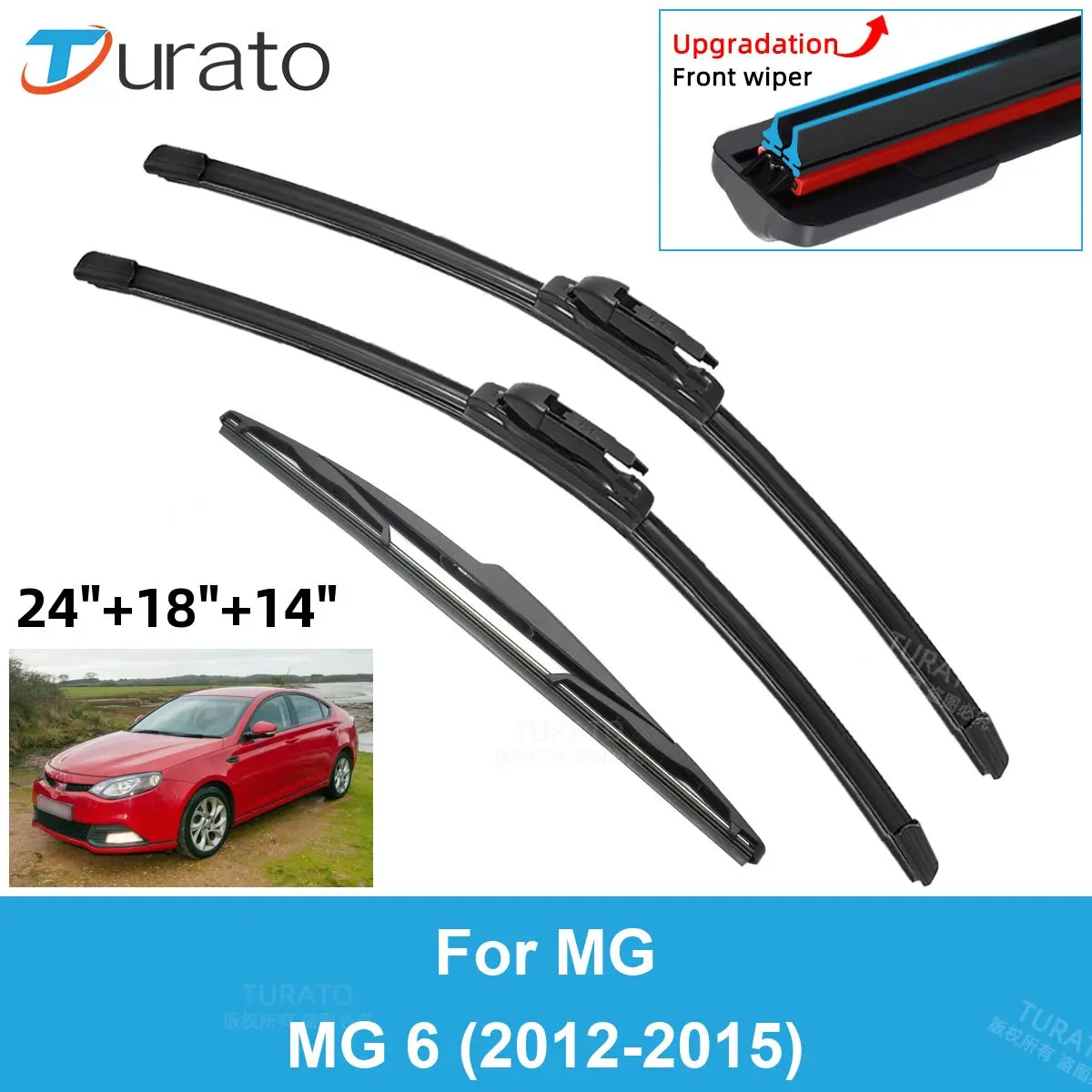 

3PCS Car Wiper Blades for 2012-2015 MG MG 6 Front Rear Windshield Wipers Double Rubber Car Accessories 2012 2013 2014 2015