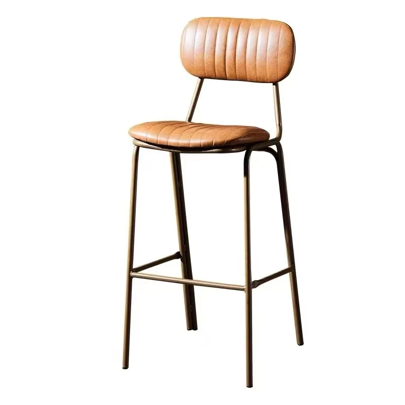 Modern wrought iron bar chair Industrial design style Commercial high stool with backrest