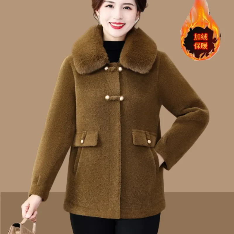 Winter New Plus Velvet Thick Parker Coat Mink Velvet Short Jacket Women Overcoat Fashion Loose Fur Collar Warm Woolen Coat Outwe