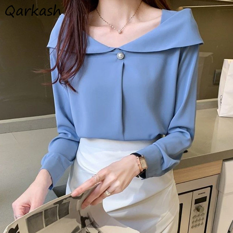 

Blouses Women Solid Mature Elegant Prevalent Creativity Tender Temperament All-match Stylish Korean Style Classic Long Sleeve