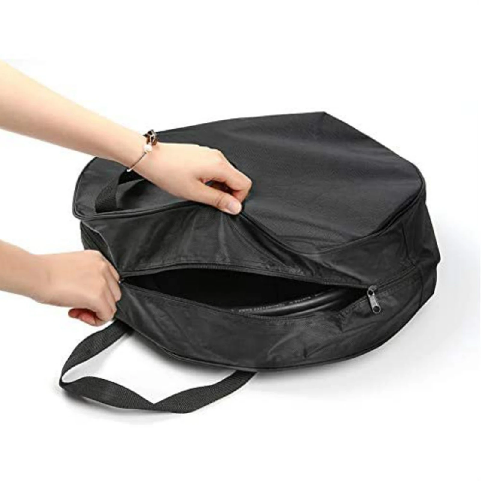 16 Inch Cable Storage Carry Bag With Carry Handle Double Zip Black Round Water Hose Storage Bag for Caravans Gardening Equipment view 6