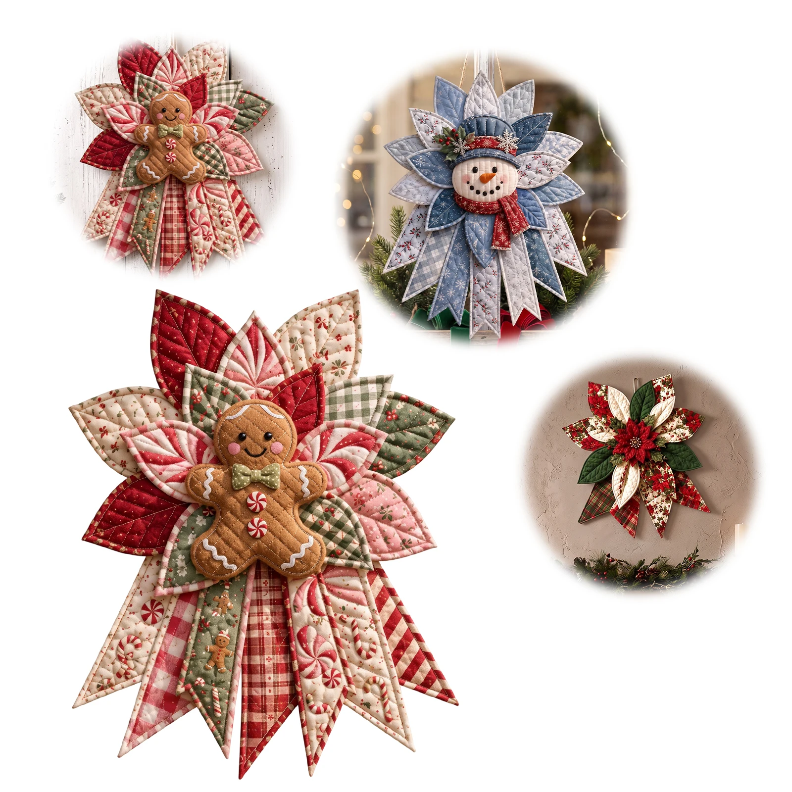 Christmas Door Decor DIY Patchwork Kit Quilted Bow Sewing Set Animal Design Handmade Craft Gift Seasonal