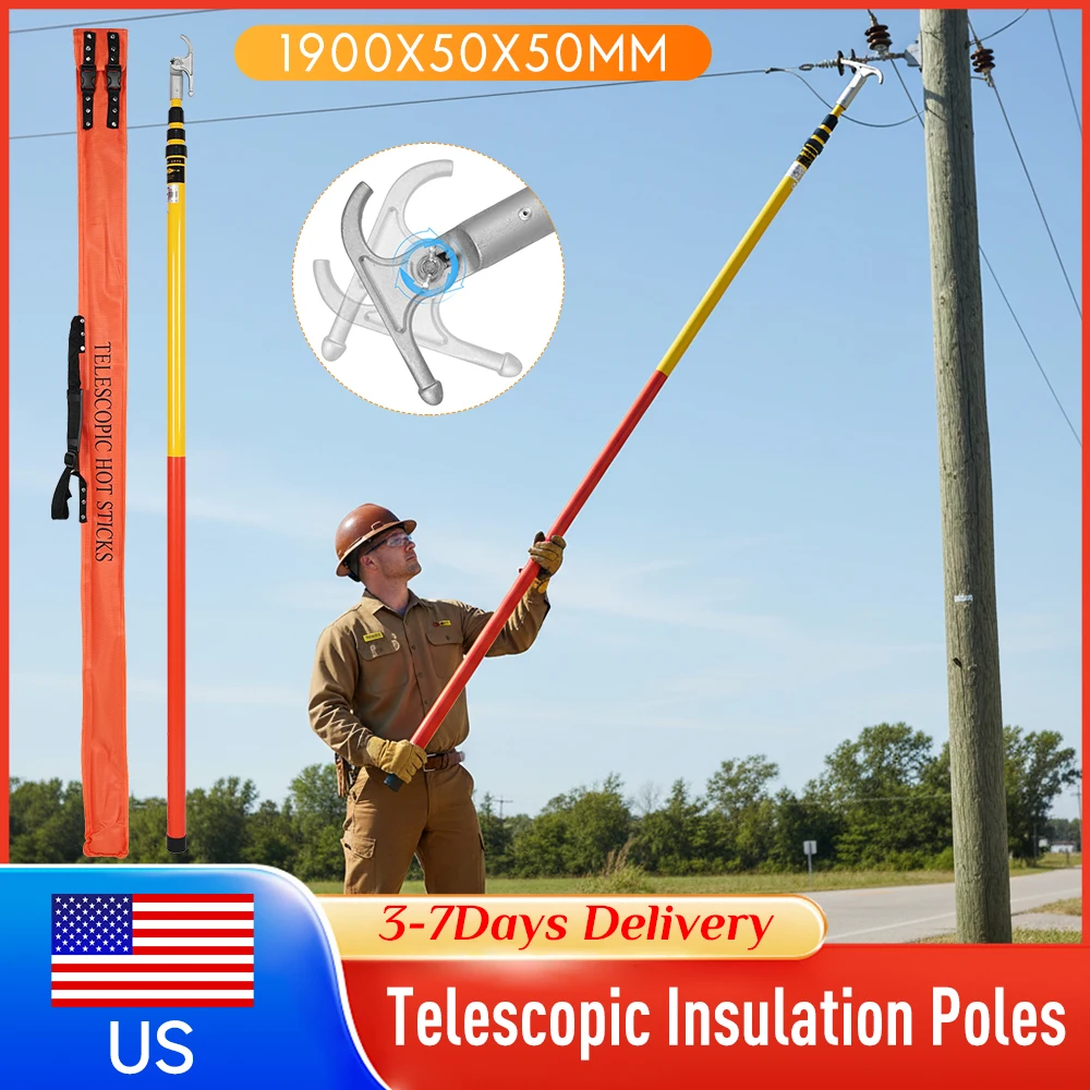 

4 Sections Telescopic Insulation Operating Pole with Multi-Angle Adjustable Hookhead for Electrician Electric Power Maintenance
