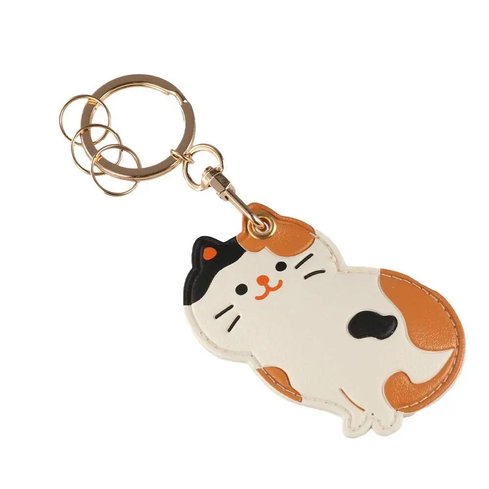 Cartoon Meow Calico Cat Keychain Creative Leather Ginger Cat Access Card Holder Funny Animal Tuxedo Cat Pendant Keyfob view 3