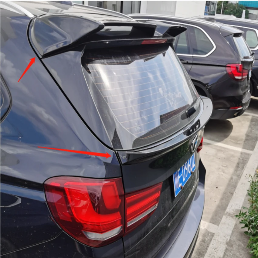 2014-2018 For BMW X5 F15 Roof & Mid Rear Spoiler Wing Trunk Lid Cover High Quality ABS Glossy Black Carbon Look Diy Color