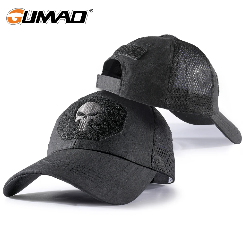Camouflage-Baseballkappen mit Totenkopf-Motiv, verstellbar, atmungsaktiv, Sonnenschutz, Trucker-Hüte, Mesh, für Jagd, Wandern, Camping, Outdoor-Sport, Snapback