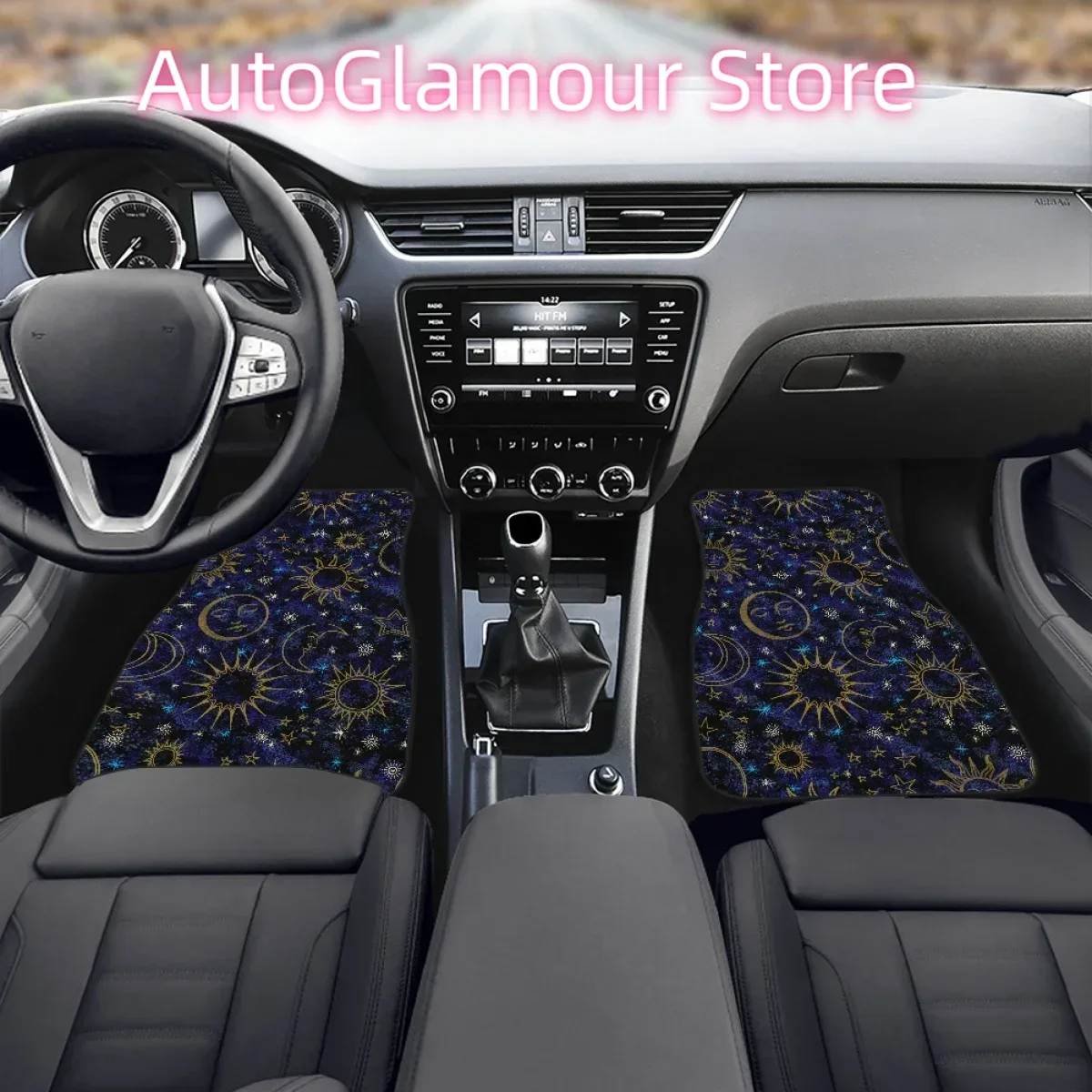Car Front Back Floor Mat Space Moon Sun Pattern Auto Carpet for Woman Men Non-slip Wear-Resistant Dirt Resistant Vehicle Rug New