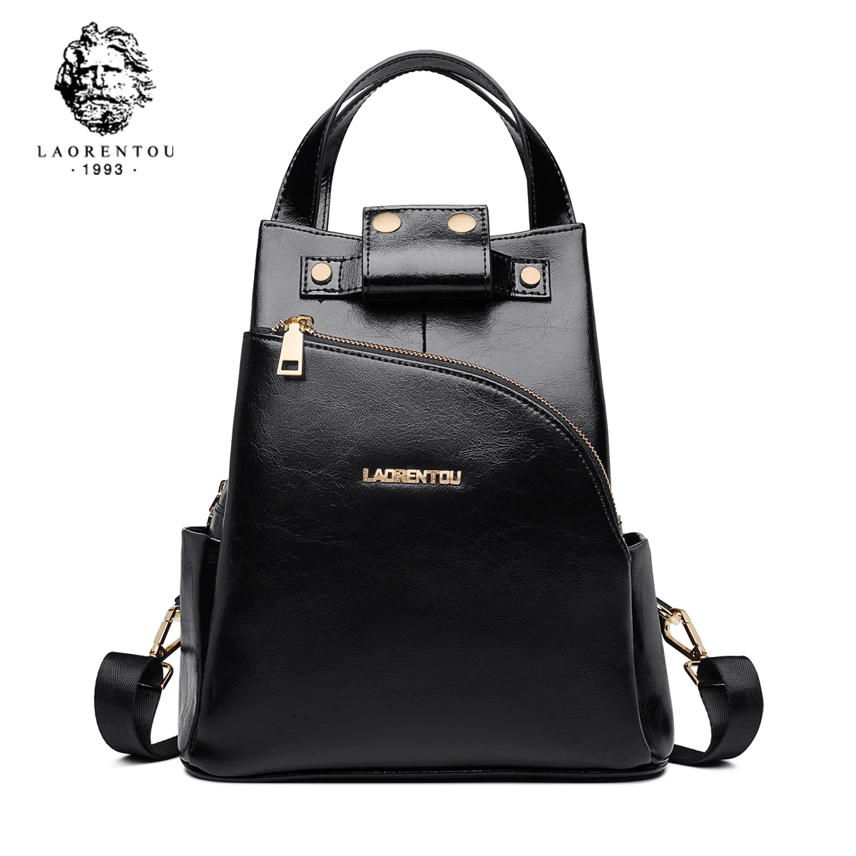 LAORENTOU Split Leather Women's Fashion Backpack 2025 New Casual Girl's Large Capacity Backpack Travel Leather Academy