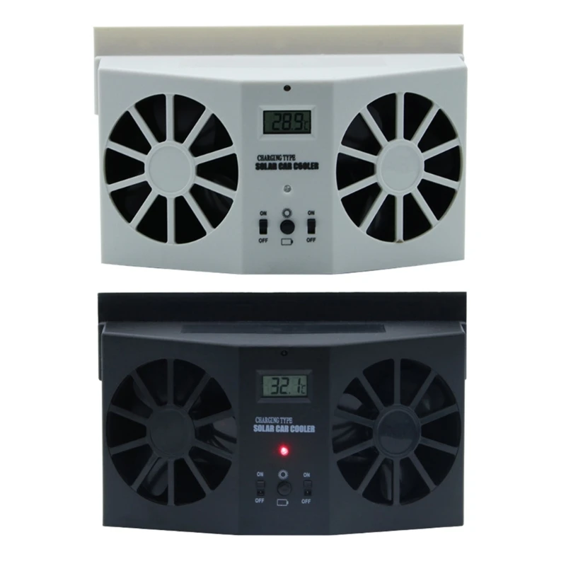 Solar Powered Car Window Vent Fan with Twin Temperature Display and Adjustable Panel for Parked Cabin Venting H9EE
