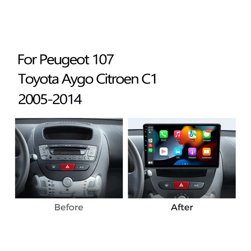 For Peugeot 107 Toyota Aygo Citroen C1 2005-2014 Android 14 Car Multimedia Video Player Head Unit Stereo GPS Navigation BT WIFI