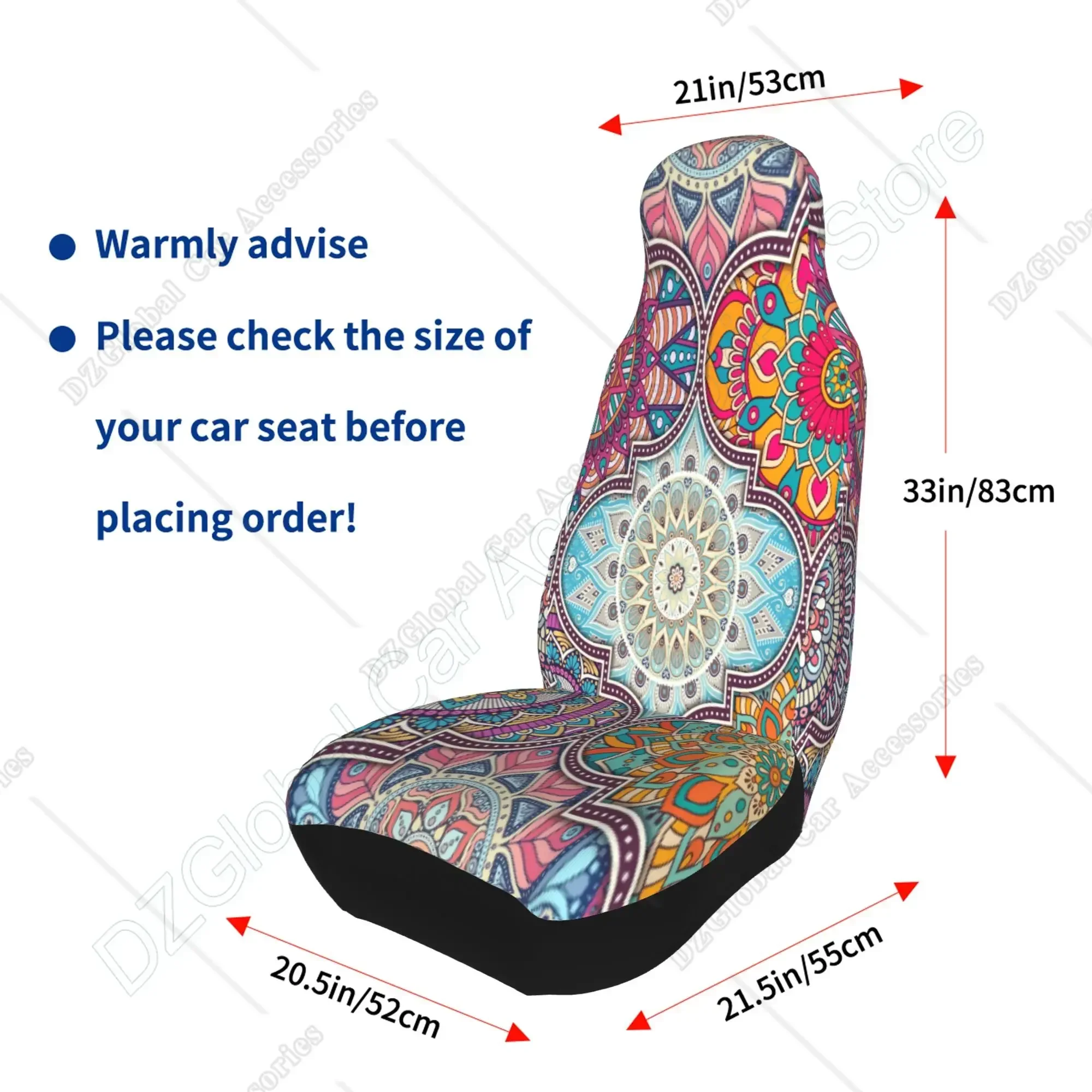 2 sztuki Boho Mandala Pokrowce na fotele samochodowe Uniwersalne wiadro z wysokim oparciem Miękki ochraniacz na fotel samochodowy Akcesoria samochodowe Dekoracja — zdjęcie 5