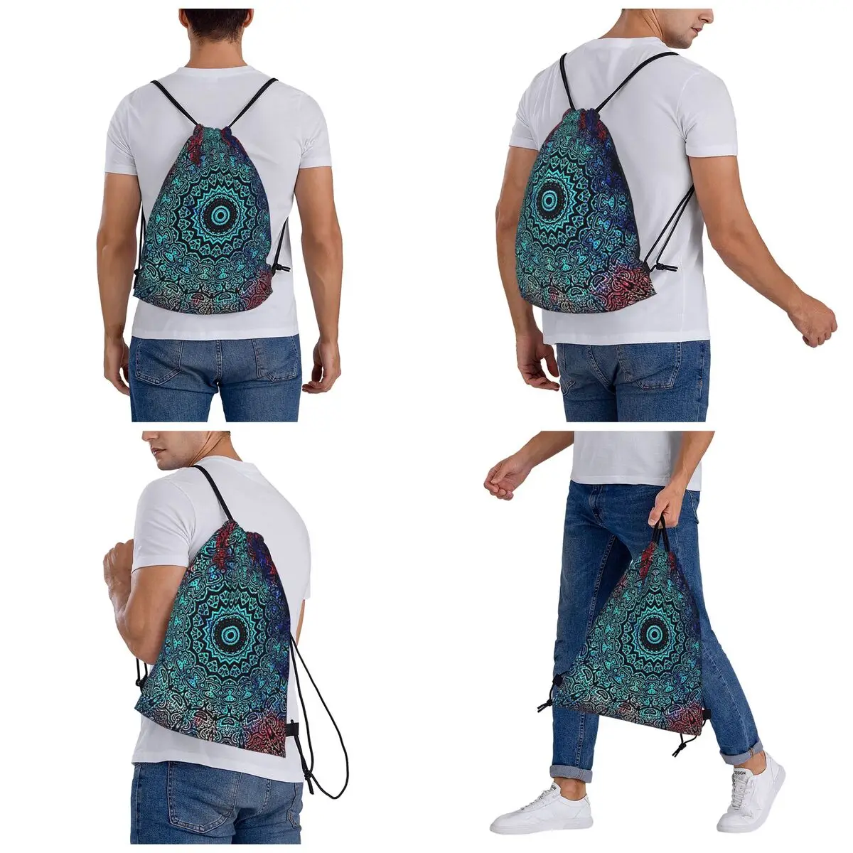 Bohemian Passion Mandala Zen Yoga Meditation Backpacks Casual Drawstring Bundle Pocket Sundries Bag Book Bags Man Woman Students